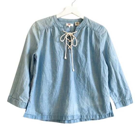 Levi,s cotton chambray lace front top, size S - Picture 1 of 13